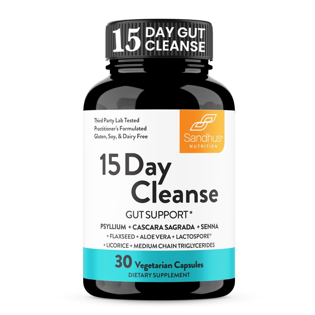 Sandhu's 15 Day Gut Cleanse Colon Detox for Women & Men| Supports Colon Cleansing & Digestive Health| Senna, Cascara Sagrada, Psyllium Husk & Probiotics| 30 Capsules Dietary Supplement,15 Days Supply