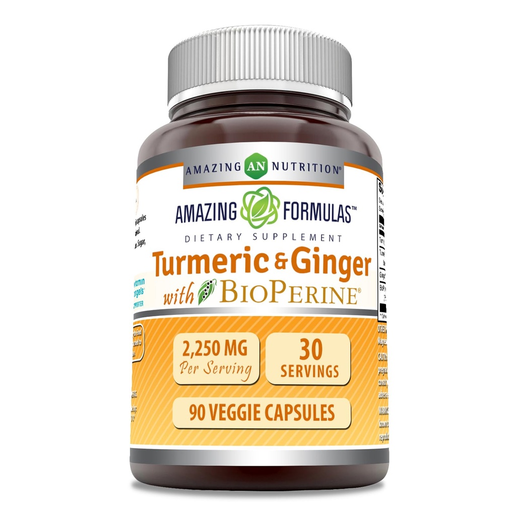 פורמולה מדהימה Turmeric Curcumin & ג'ינג'ר עם תוסף BioPerine | 2250 Mg | 90 Veggie קפסולות | Non-GMO | Gluten Free | Made in USA