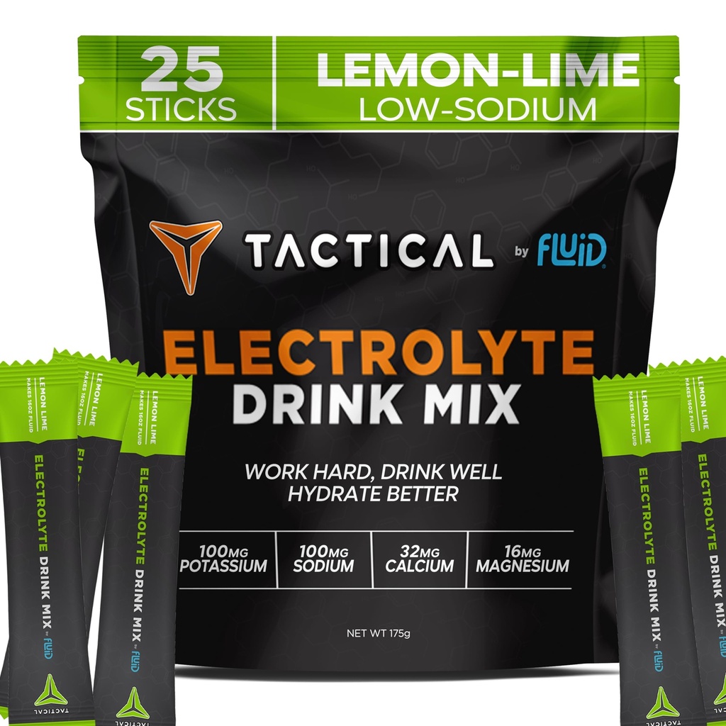 Fluid Tactical - Electrolyte אבקת Packets, Accelerate Re-Hydration, Low Sugar, Electrolyte Drink Mix, Prevent Dehydration, Removee Cramps