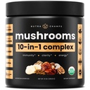 NutraChamps אורגני אבקת Mushroom - 10in-1 Complex - תערובת תוספי Mushroom עבור זיכרון, Focus & Immune תמיכה - 8oz (8.0 OZ, Mushroom)