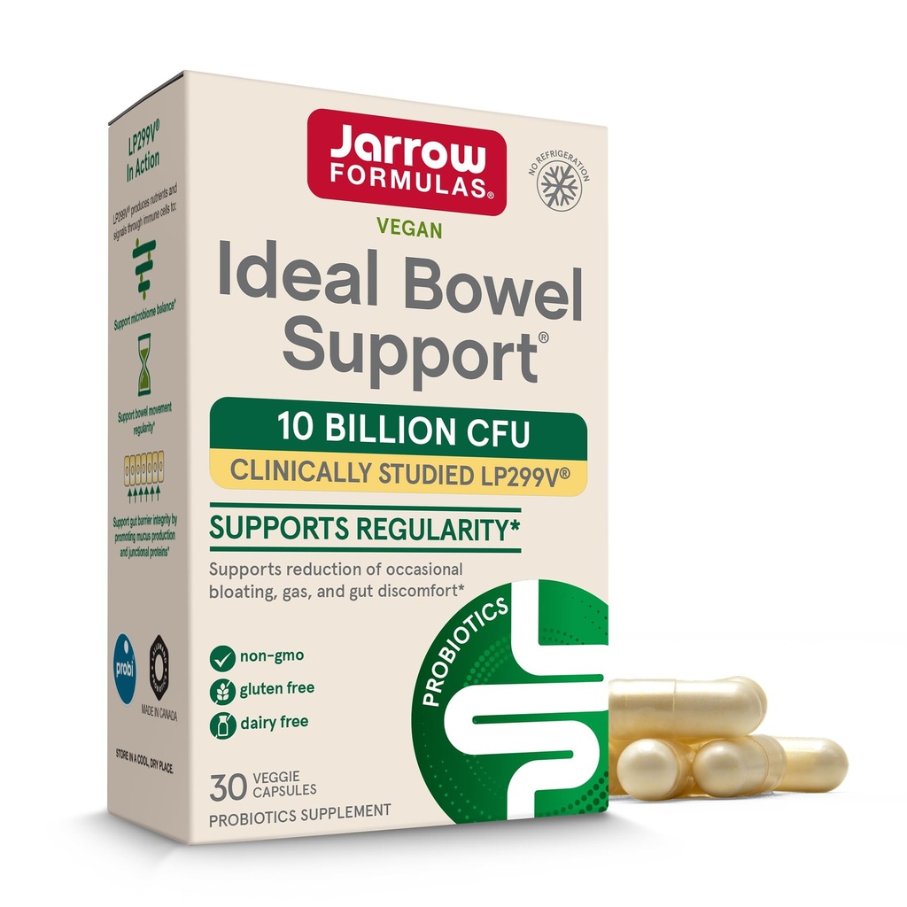 ג'ארו פורמולה אידיאלית של Bowel Support - 10 מיליארד CFU Per Serve - Bowel Support - מקטין את Bloating, Gas & Intestinal Discomfort - עד 30 משרתים (Veggie Caps)