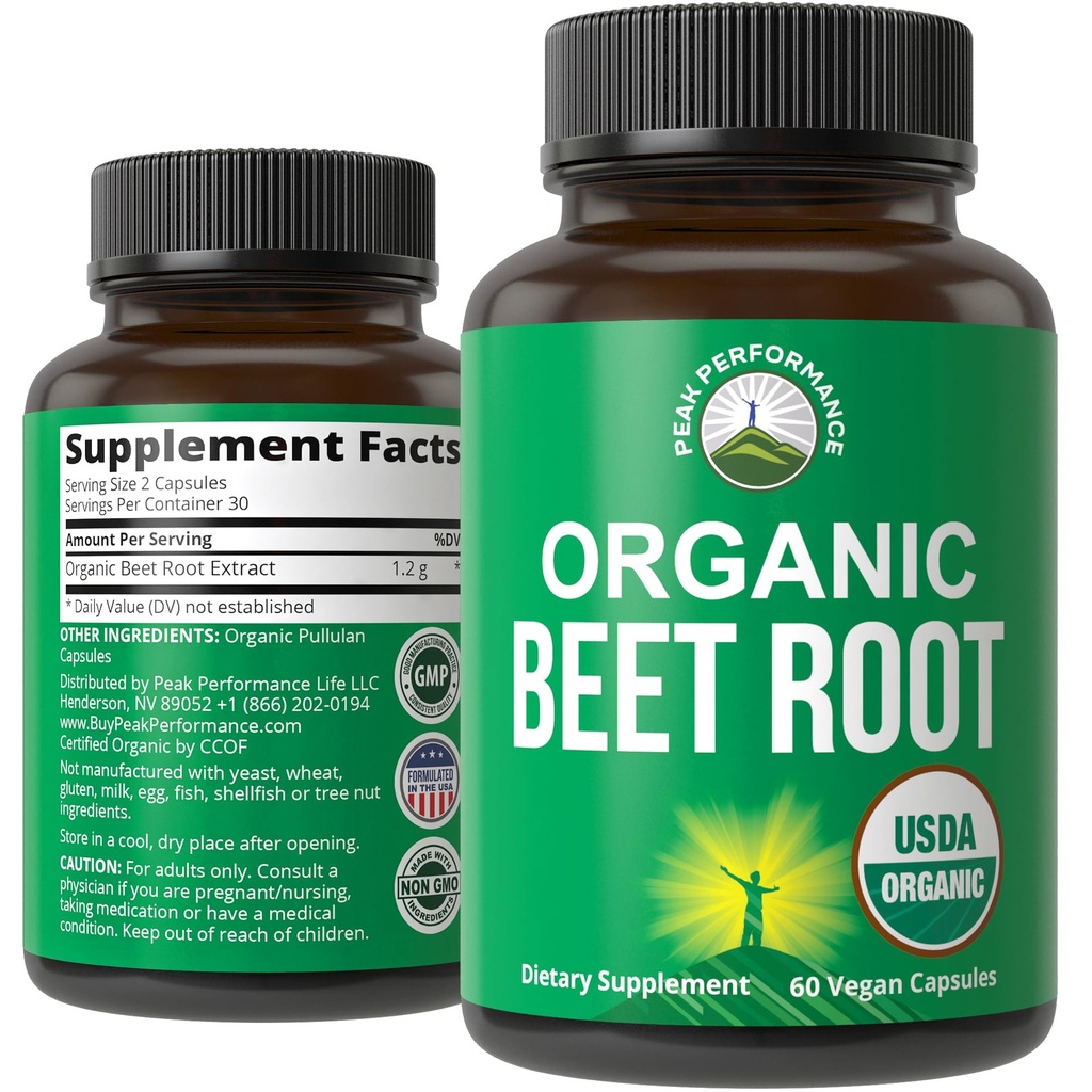 USDA אורגני Beet Root Vegan קפסולות. Beets Juice אבקת Super Food Pills 1200 מ"ג, Nitric Oxide Energy Boosting Beetrootמיצוי כמוסות. תוספת תמיכה פוליפנול לנשים וגברים