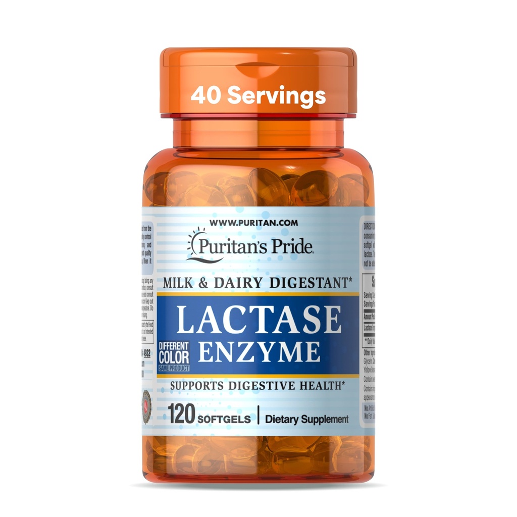 הגאווה של Puritan's Pride Lactase Enzyme, Milk and Milk Digestant, Dietary Supplement Support for Digestion, and cell Energy Support, 40 יום אספקה, 120 Softgels