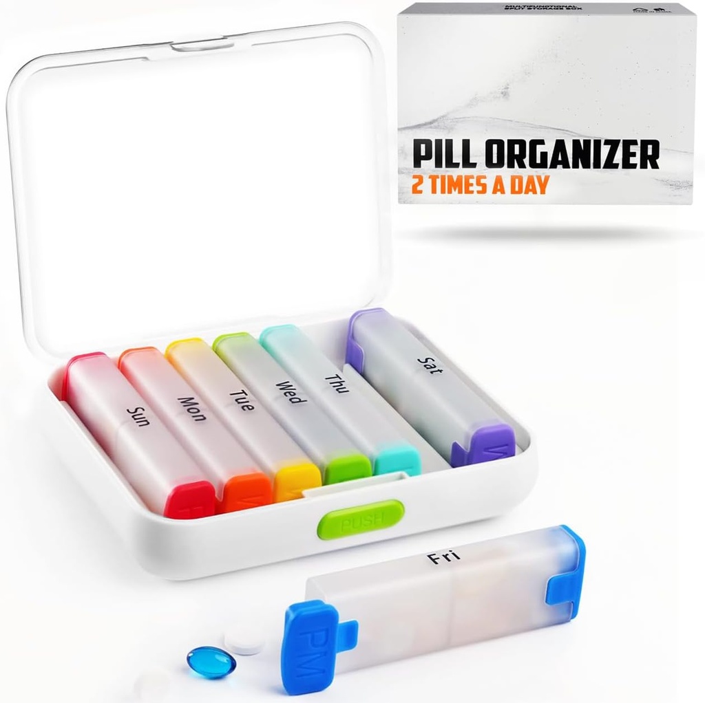BEXEEN Weekly Pill מארגנת 2 פעמים ביום - Pill Box 7 Day Am Pm - Travel Medicine מאורגןer Twice Daily Holer Portable Case Week Morning Night Med Dispenser