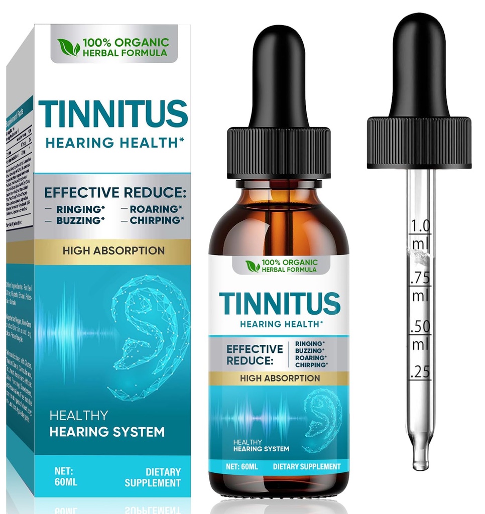 Tinnitus Relief for Ringing Ears, Natural Tinnitus Drops to Reduce Ear Noise & Improve Hearing for Men & Women, Effective Ear Ringing Relief Treatment for Tinnitus Relief