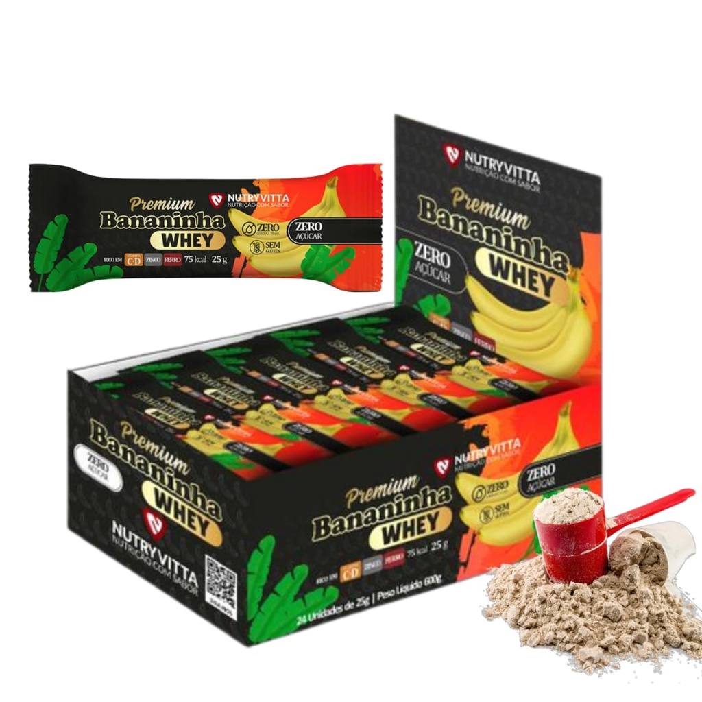 Nutryvitta No Added Sugar Banana Fruit Bars with Whey Protein | Brazilian Bananinha Snack | Gluten Free Fruit & Protein Snack | Real Fruit Energy Bar | On-the-Go Snack | 24 Count