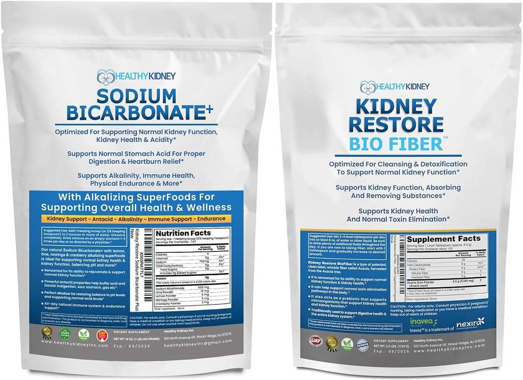 אורגני Sodium Bicarbonate Alkaline תוסף 1.5LB & Biofi Kidney ניקוי Detox 2.5 LBS Bundle - תמיכה Kidney Health, Stomach Acid Neutralizer, Alkaline Superfoods, תמיכה Immune, Detox