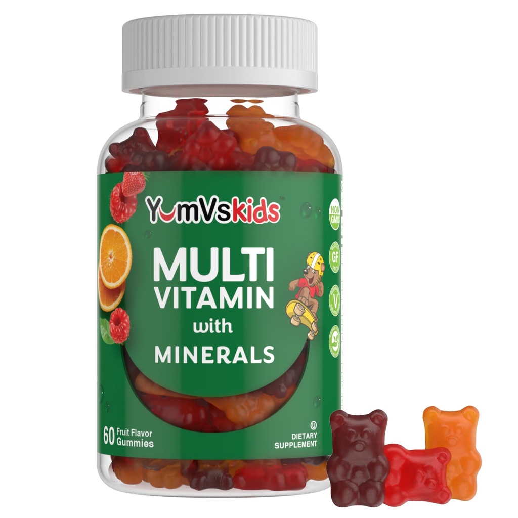 YumVs ילדים Multivitamin Gummies - פירות מפוארים של צ'ויטמין לילדים - ילדים ויטמין Multivitamin Gummy עם 12 מינרלים ווויטמינים A C D3 E B6 B12 - כשר האלט גלטן חינם ( Count)