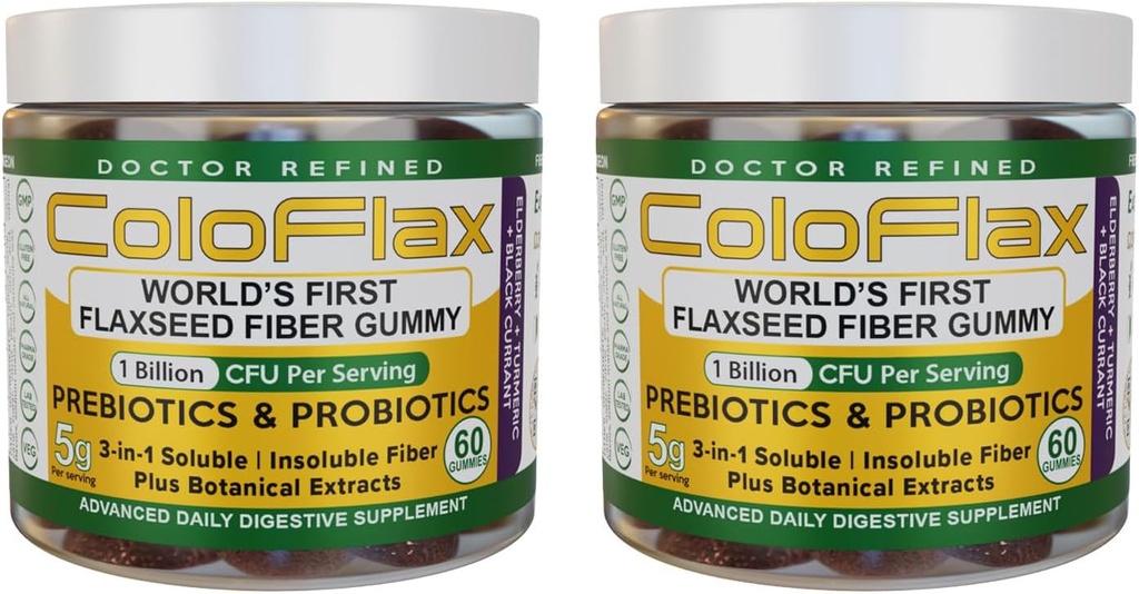 אורגני Flaxseed סיבים + Probiotic Gummies | Constipation Relief & סדירות ללא Cramp למבוגרים, Soluble & Insolublele משולש-Fiber טבעוני חניכיים - 60 משרתים