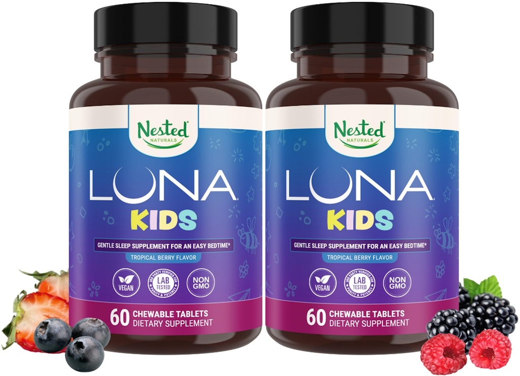 Naturals Nested לילדים Sleep Aid Tablets for Children - מקורו באופן טבעי Ingredients - Gentle, Herbal תוסף עם Chamomile, Melatonin, ולריאן ולימון Balm - 120 טבליות צ'ויכולות