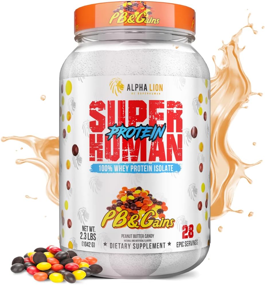ALPHA LION Superhuman Whey אבקת חלבון, גדול Tasting Pure חלבון Isolate, Low Carb, Low Sugar, No Bloat Post Workout, שריר התאוששות וצמיחה (28 משרתים, PB & Gains)