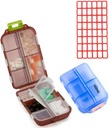 גלולת גלולה (2 Pack) - Portable Small Supplements Tablet Container Box with 10 השוואתיות - מארגנת ויטמין תרופה לאחסון Holder נסיעות Pocket Purse (כחול +Chocolate)