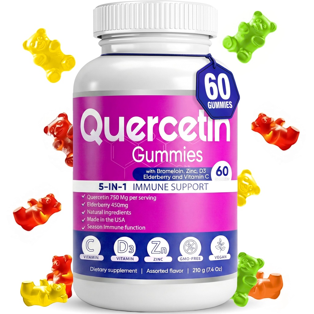 Acmies Quercetin על ידי BioVitalica - Quercetin עם ויטמין C ו Zinc & Elderberry + ויטמין D3-5 ב 1 Immune תמיכה - Zinc Quercetin 750 מ"ג לילדים ומבוגרים (1)