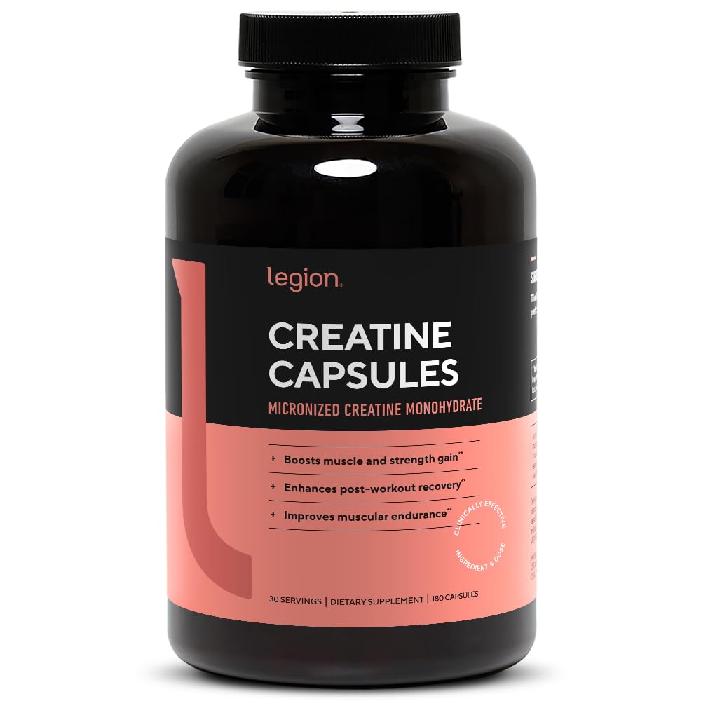 LEGION Micronized Creatine Monohydrate תוסף - אבקת קריאטין נקייה עבור שריר מקבל & פוסט עבודה התאוששות - תוסף קריאטין Micronized עבור Absorption מקסימלי (30 משרתים, קפסולה)
