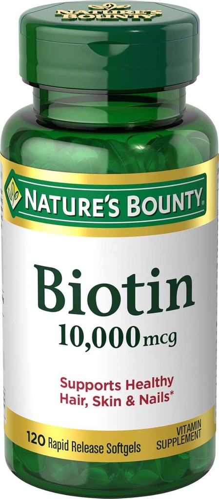 Nature's Bounty Biotin 10,000 mcg, שחרור מהיר Softgels 120 ea (Pack of 10)