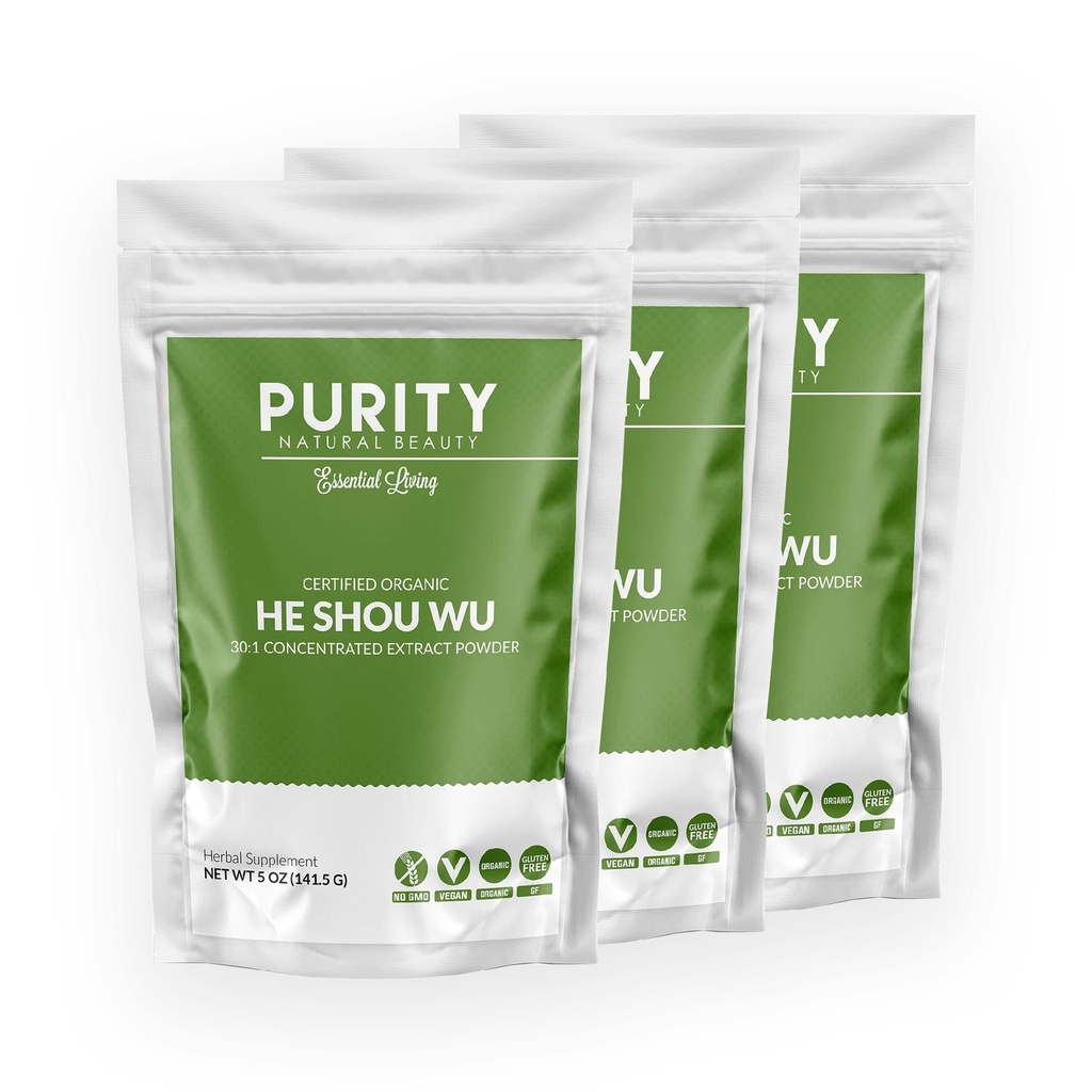 אורגני מוסמך הוא Shou Wu - גדול 5oz Bag של 30:1 ריכוז-Fo-ti - אורגני Foti Extract- Fo ti He Shou Wu אורגני (Pack of 3-15 Ounces)
