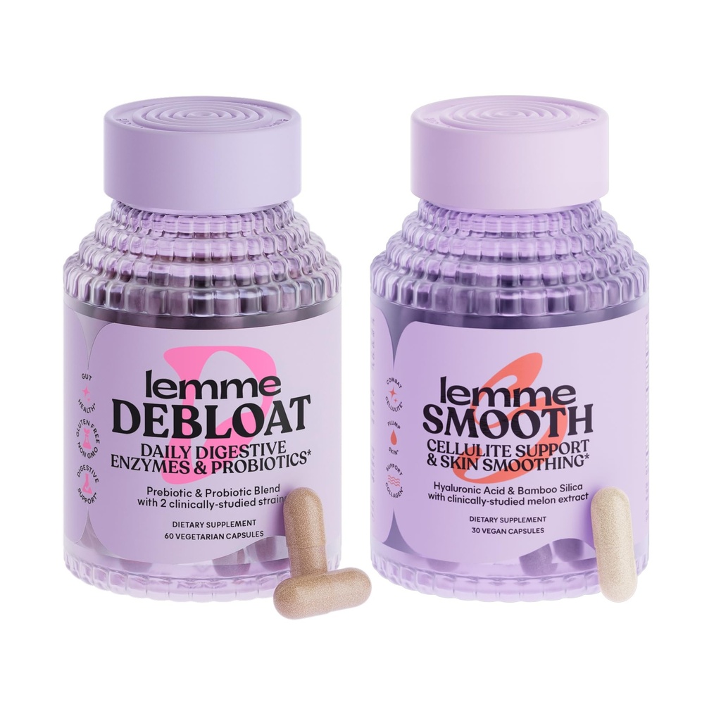 Lemme Debloat ו Smooth Bundle - Prebiotic, Probiotic & Digestive Enzyme קפסולות עבור Bloating & Gas הקלה, להפחית Cellulite, Plump Skin, Smooth Cellulite