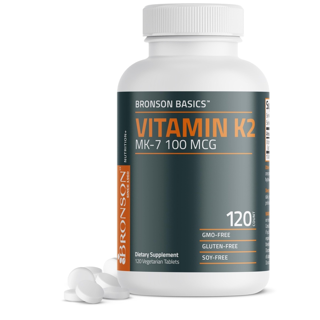 Bronson ויטמין K2 MK-7 100 MCG, K2 כמו MK7 Menaquinone, Bone Support non-GMO, 120 טבליות