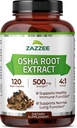 Zazzee OSHA Root 4:1 לחלץ, 500 מ"ג כוח, 120 קפסולות טבעוניות, 4 חודשים אספקה, ריכוז ותקן 4X לחלץ, 100% Vegetarian, Ligusticum Porteri, All-Natural ולא GMO