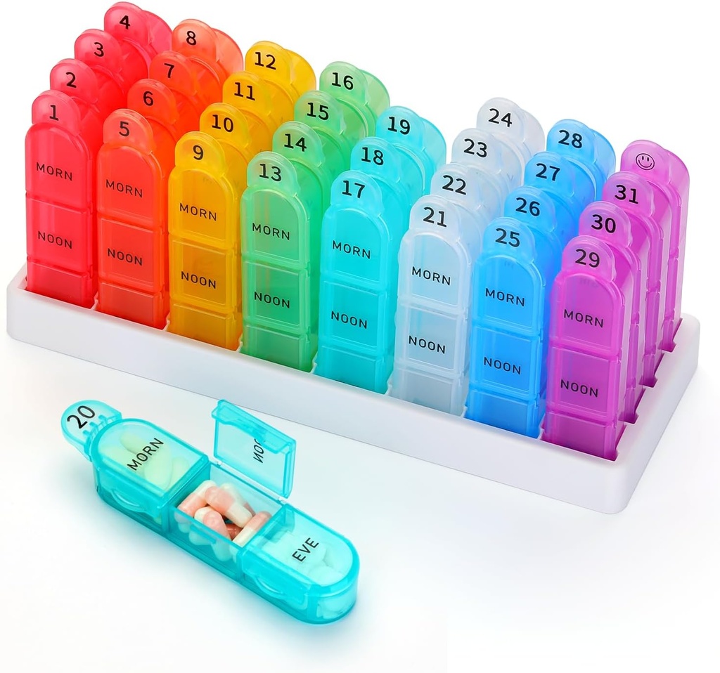 מארגנת גלולות חודשיות, 31 Day Pill Dispenser 3 פעמים ביום עם Small Pill Box, 4 Week Pill Container עבור ויטמינים, שמן דגים, תוסף ורפואה - BPA חינם, קל לשימוש