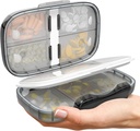 חברת Travel Pill Organer - Airtight Medicine Case for Travel Portable Pharmacy Box with Labels Container 8 Compartment תוספת תרופות Holder Large Capacity Daily (Black-2)
