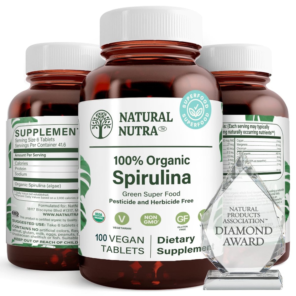 טבעי Nutra 100% USDA אורגני Spirulina טבליות, עוזר לשמור על שומן גוף, מקדם בריאות Liver, מקדם מערכת החיסון, עוזר לשפר את המטאבוליזם, מקדם חסינות, 300 מ"ג, 100 טבליות טבעוניות
