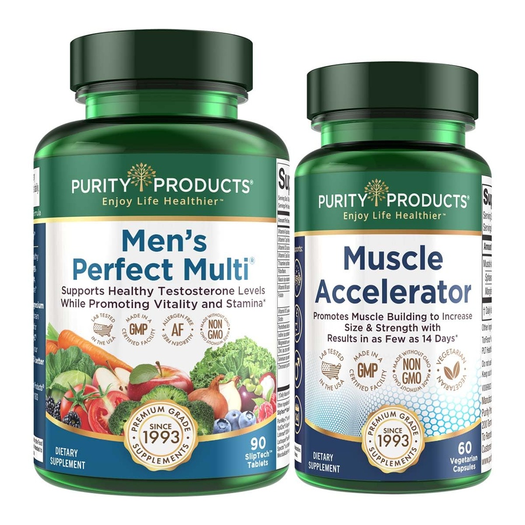 Purity Products Muscle Accelerator + Men's Perfect Multi Bundle - Clinically Tested Muscle Accelerator Blend - Advanced Mens Multivitamin - Promotes Strength + Supports Healthy Testosterone Levels