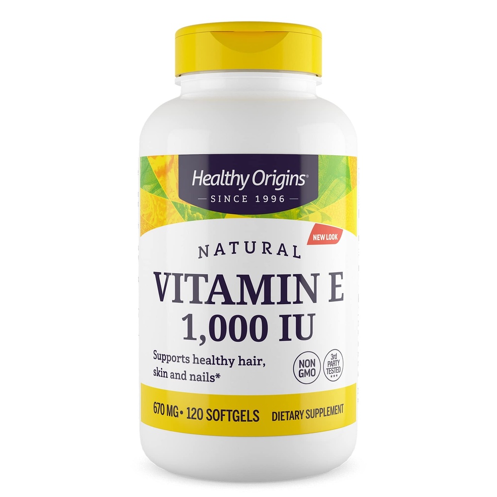ויטמין E, 1000 IU (Natural) מעורב Tocopherols - ויטמין E תוסף - Gluten-Free & non-GMO Skin, Hair & Nails ויטמין - 120 Softgels