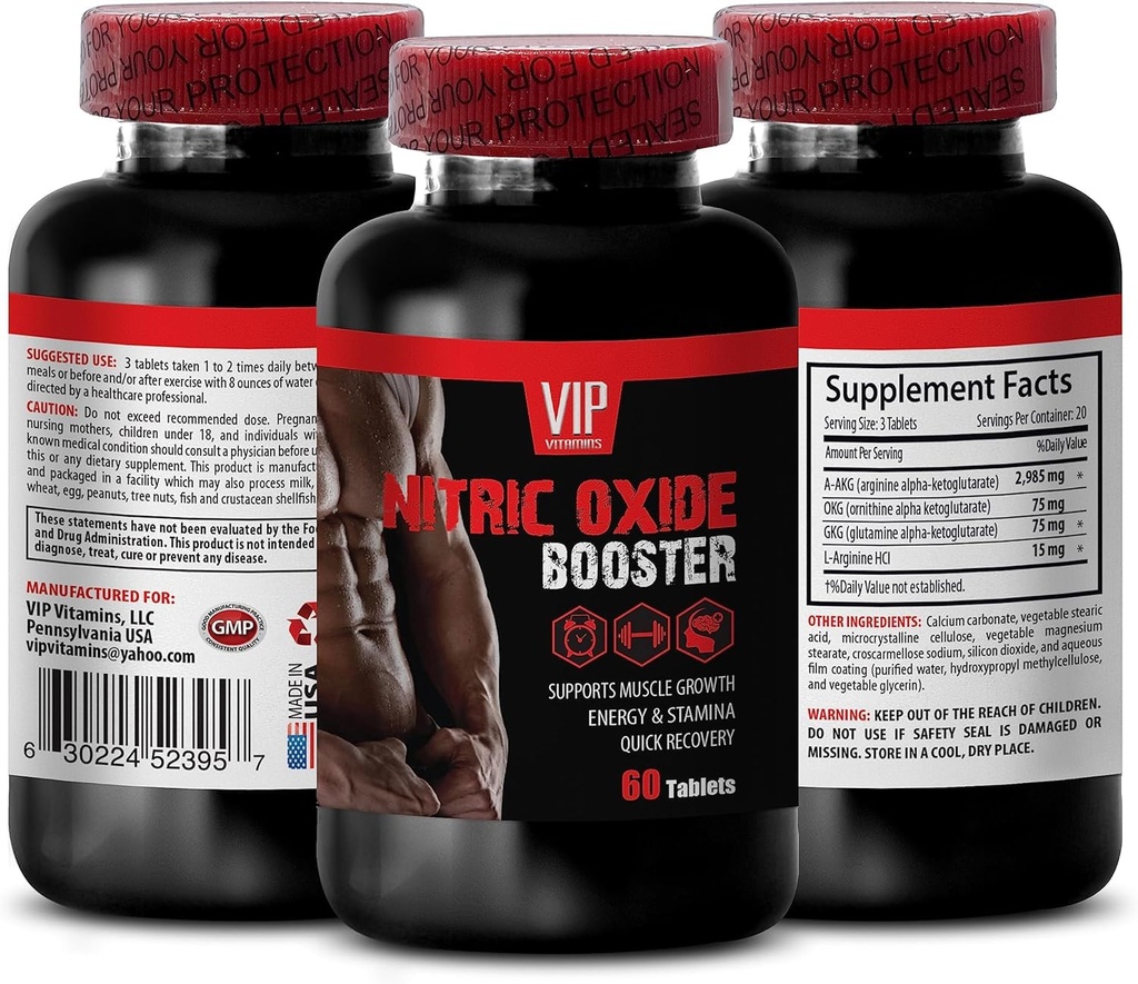 Nitric Oxide Pills - Nitric Oxide Supplements - Nitric Oxide pre Workout Powder for Men, Supplement, L-Arginine Nitric Oxide, Benefits, Alpha-Ketoglutarate, Nitric Oxide 1 Bottle 60 Tablets