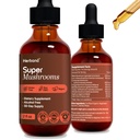 Super Mushrooms 8-in1 - 2 fl oz נוזל לחלץ - Brain Booster & Immune Support Drops - Reishi, Lion's Mane, Cordyceps, Chaga, Mitake, טורקיה Tails, Shiitake, Agaricus - High Potency - 45-Day Supply