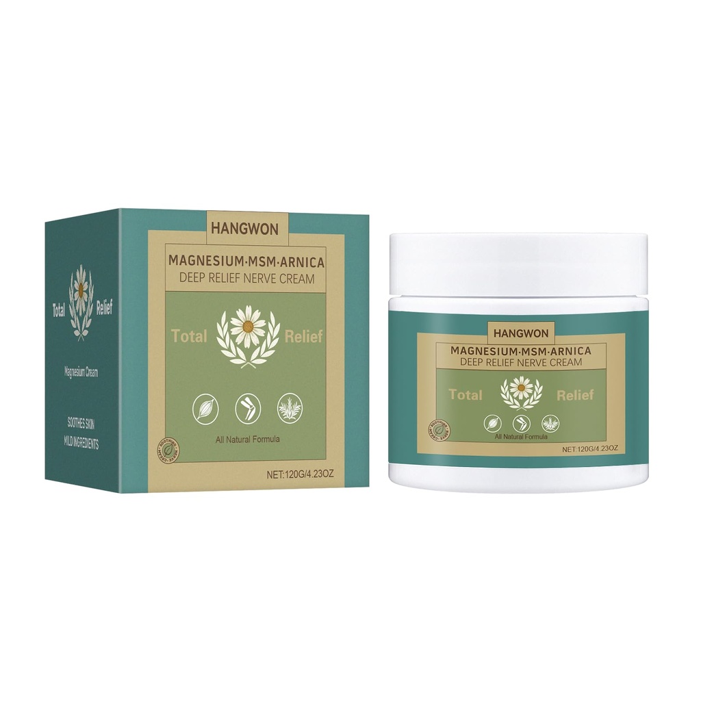 Total Relief Magnesium Soothing Cream Advanced nerve Comfort with Arnica, Menthol, MSM,Fast-Absorbing for Relief Joint, Feet, Hands, Legs, Muscles, and Waist, Natural Ingredient -4floz/114g