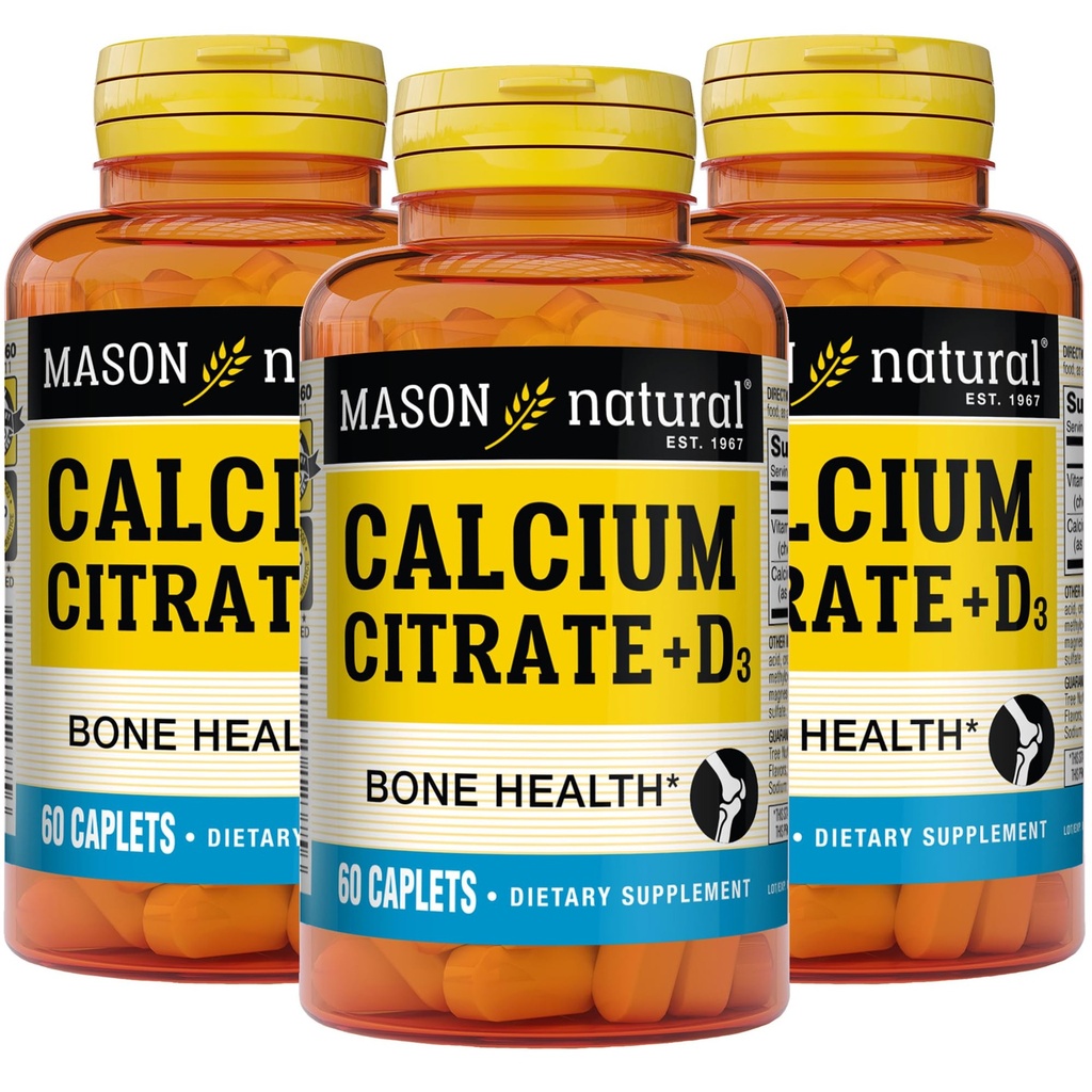 MASON NATURAL Calcium Citrate Plus ויטמין D3, 6 חודשים אספקה, חיזוק תפקוד שרירים ובריאות העצם, 3 Pack