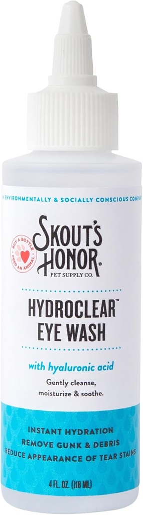 SKOUT'S HONOR HydroClear Eye Wash עם Hyaluronic Acid, 4ozבק - Non-Medicated, Daily Eye Care for Dogs & Cats