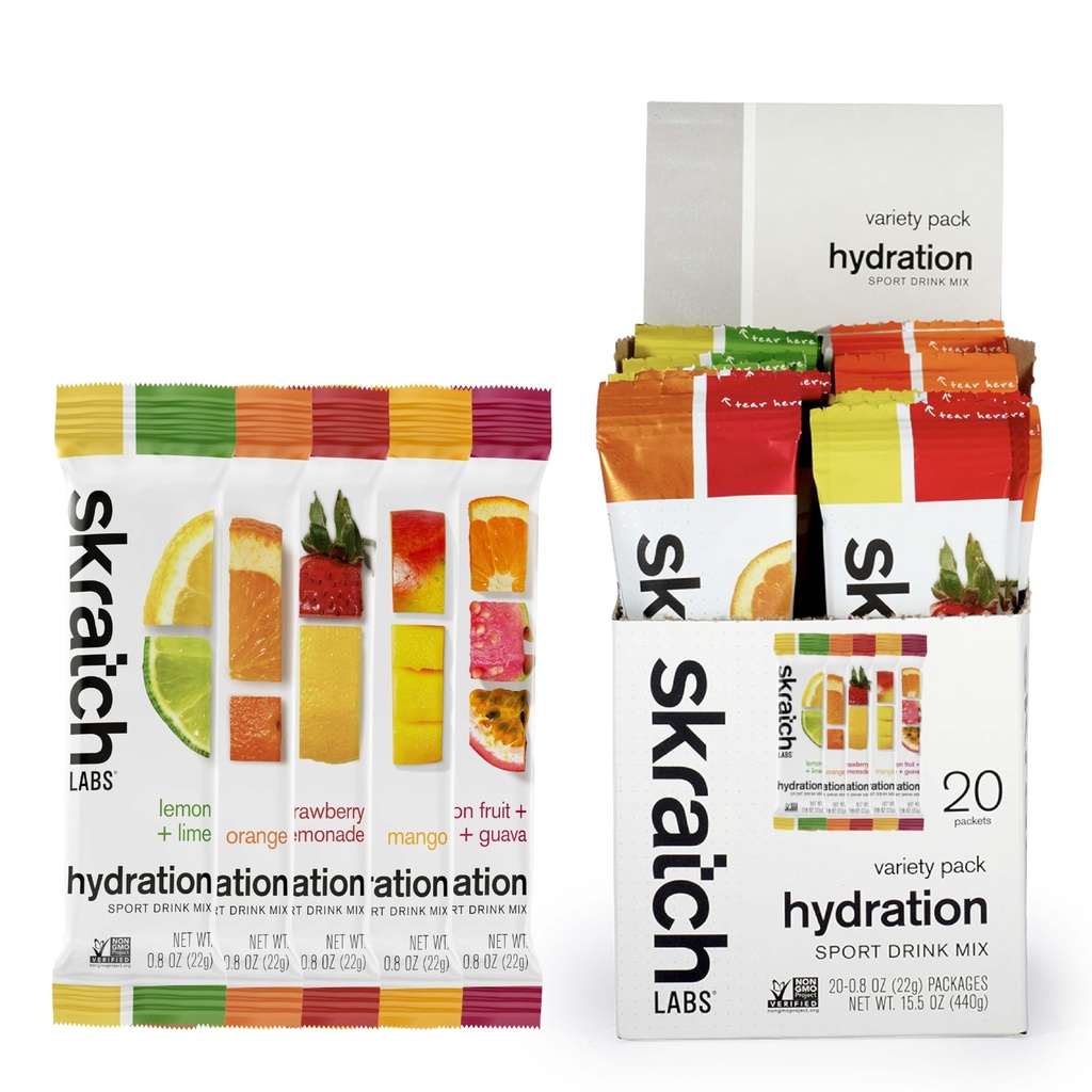 Skratch Labs hydrotion Packets - hydrotion Drink Mix, Variety Pack (20 חבילות שירות יחיד) - אבקת אלקטרוליטית שפותחה עבור ספורטאים וביצועי ספורט, Gluten Free, טבעוני, כשר, כשר