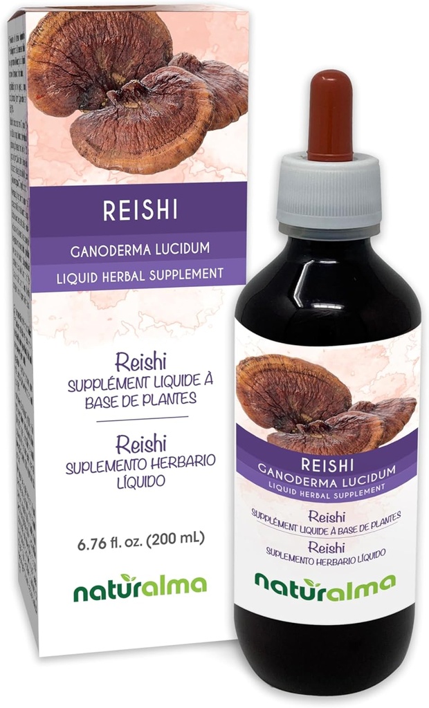 Naturalma Reishi (Ganoderma lucidum) Fungus או Mushroom אלכוהול חינם Tincture - 6.76 fl oz נוזל לחלץ טיפות - Herbal - טבעוני טבעוני