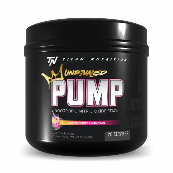 Titan Nutrition Pump Unrivaled – 10 g Pure L‑Citrulline Nitric Oxide Boost, Stimulant‑Free Nootropic Pre‑Workout with Beta Alanine, S7, and Glycercize (Pump Unrivaled, Strawberry Lemonade)