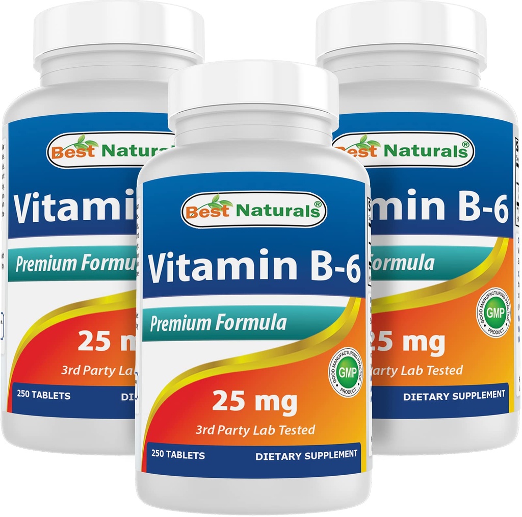 Best Naturals ויטמין B6 25 מ"ג 250 טבליות (250 Count)