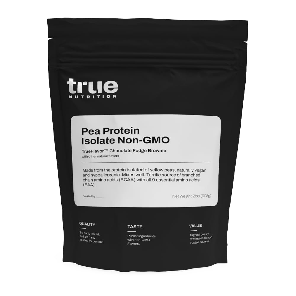 True Nutrition Pea Protein Isolate Powder - 25g Vegan Plant Protein per Serving - Non-GMO, Gluten Free, Dairy Free, Soy Free - Chocolate Fudge Brownie - 2 lb