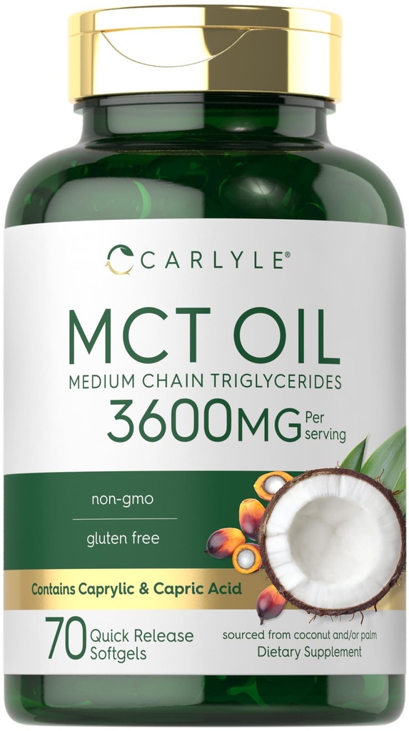 Carlyle MCT Oil Capsules | 3600mg | 70 Softgels | Keto Coconut Oil | with Caprylic & Capric Acid | Non-GMO and Gluten Free Supplement