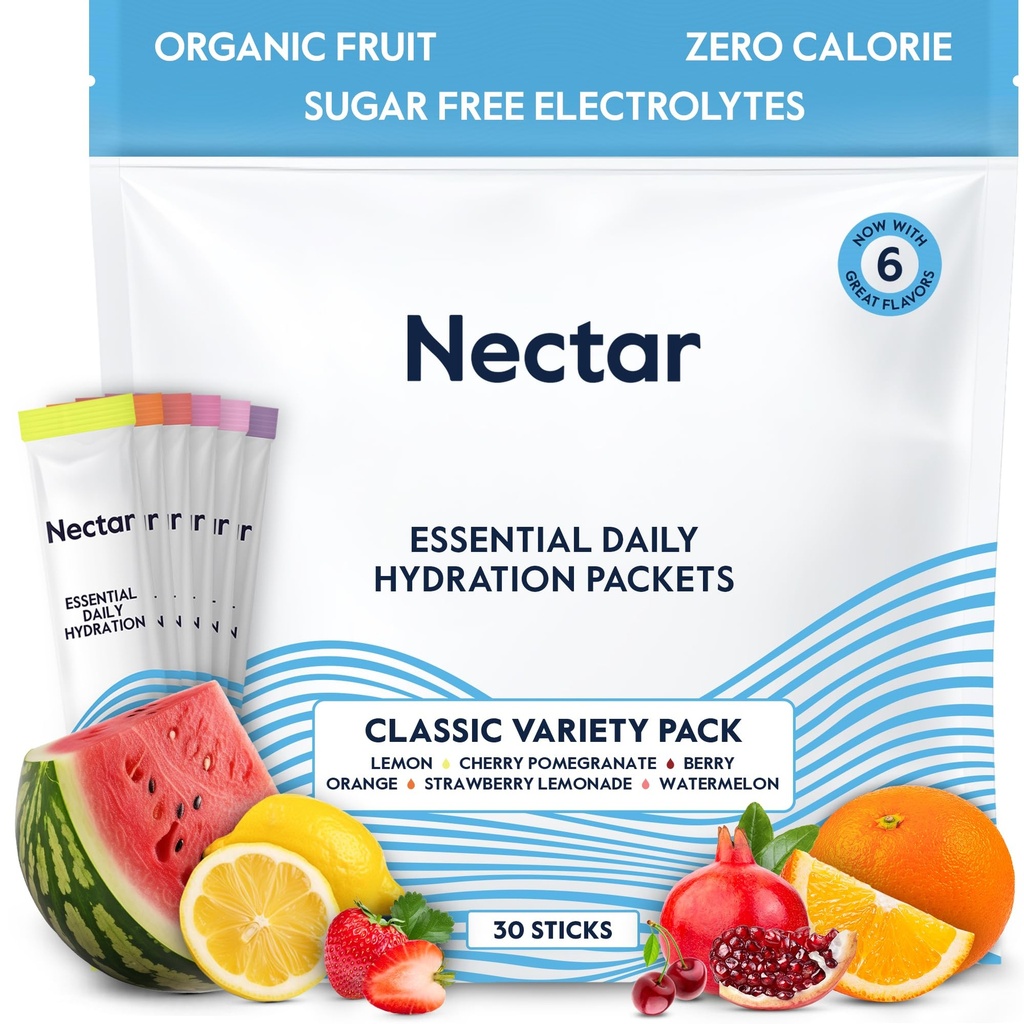 Nectar hydrotion Packets - Electrolytes אבקת Packets - סוכר חינם ו 0 Calorie - אורגני פירות נוזלי 4 פוליטיס אבקה עבור הידרציה ו Rehydration (Variety 30 Pack)