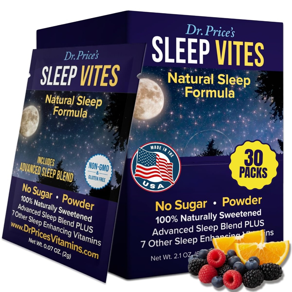 ויטמין טבעי של ד"ר פרייס - תוספי שינה - Melatonin for Sleep - 30 Packets - Sleep Aids Adults, Tryptophan, Calming Magnesium, Non Drowsy Sleep Support