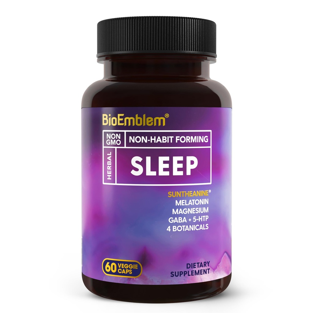 BioEmblem Natural Sleep Aid for Adults with Melatonin, Valan Root, Suntheanine & More | תוספת שינה בריאה | Herbal Sleep Pills