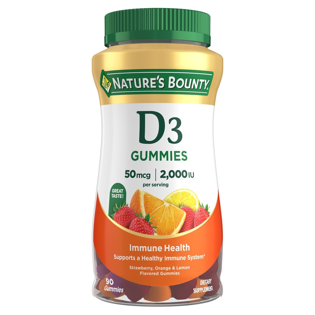 ויטמין D3 Gummies, תוסף ויטמין, תומך בבריאות החיסון, 50mcg, 2000IU, פירות מעורבים, 90 חניכיים