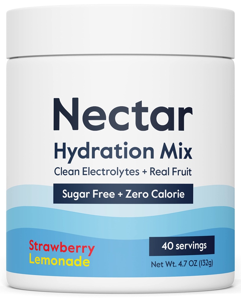Nectar Sugar חינם אלקטרוליט אבקת - פירות אורגניים No Sugar או Calories - אבקת hydrotion עבור Dehydration הקלה ו Rehydration - Keto and Paleo (Strawberry לימון 40 לשרת Tub)