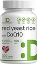 תוספת של Red Yeast Rice 1,200 מ"ג פרי לשרת עם CoQ10, 300 קפסולות - תמיכה אנטי-חמצן - Pure Monascus Purpureus אבק מקור - Citrinin חינם, non-GMO