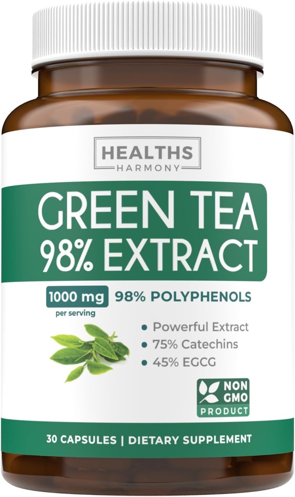 EGCG Green Tea Extracts - Super High Potency Green Tea Pills Antioxidant Rich פורמולה ארוז עם Polyphenols Catechins & EGCG - 500 מ"ג פרפסולה - non-GMO & Made בארה"ב (גיל משולש)
