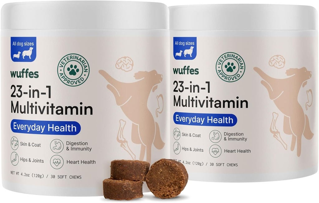 Wuffes 23-in-1 Chewable Dog Multivitamin & Supplements Bundle - כלב Multivitamin עבור Small & Large Breed - 2 Pack - 60 הרוזן