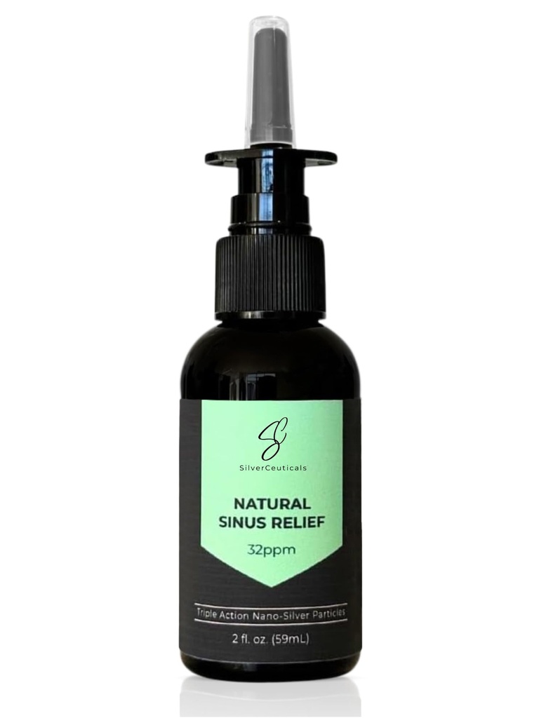 Sinus Relief Spray w/Colloidal Silver - Natural Allergy Symptom Relief - זיהומים - Relieve Congestion - Thin Mucus - Nasal Decongestant - רינזה וקלרנסס - רק 2 Ingredients - 2oz
