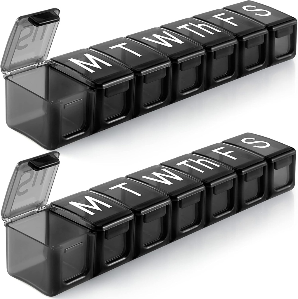 2 Pack תוספת גדולה כדור שבועי מארגנת, BPA חינם גלולת 7 יום עם השוואת XL עבור שמן דגים, נסיעות ידידותי תרופות לארגן מקרה גלולות עבור ויטמינים, Supplements