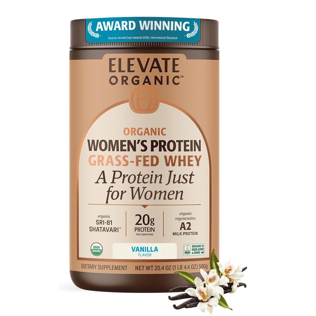 Women’s Whey Protein Powder, Vanilla, Grass Fed A2 Regenerative Whey with Organic SRI-81™ Shatavari, KSM-66 Ashwagandha® & Acti Veda™ (20g Protein)